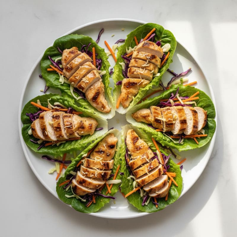 Grilled Chicken Lettuce Wraps with Crunchy Slaw