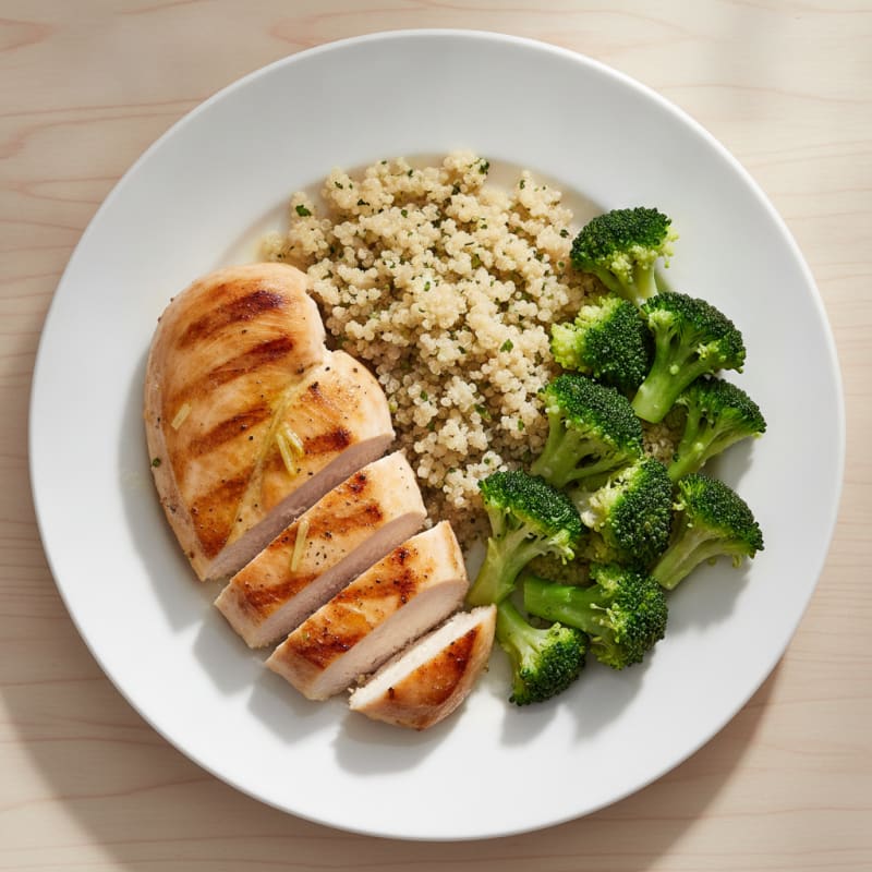 Grilled Chicken Breast with Quinoa and Steamed Broccoli
