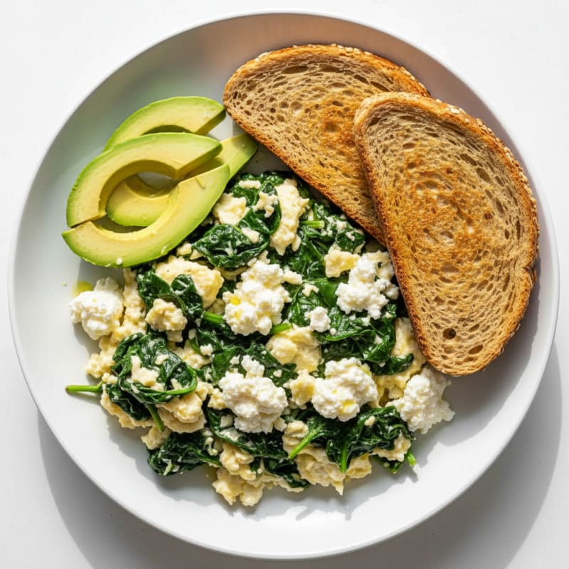 Egg White Spinach Scramble with Cottage Cheese