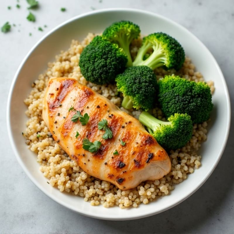 Grilled Chicken Breast with Quinoa and Steamed Broccoli