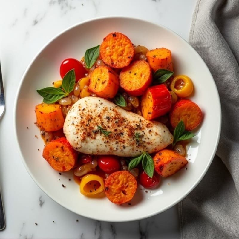 Quick Sheet Pan Chicken and Sweet Potato Hash