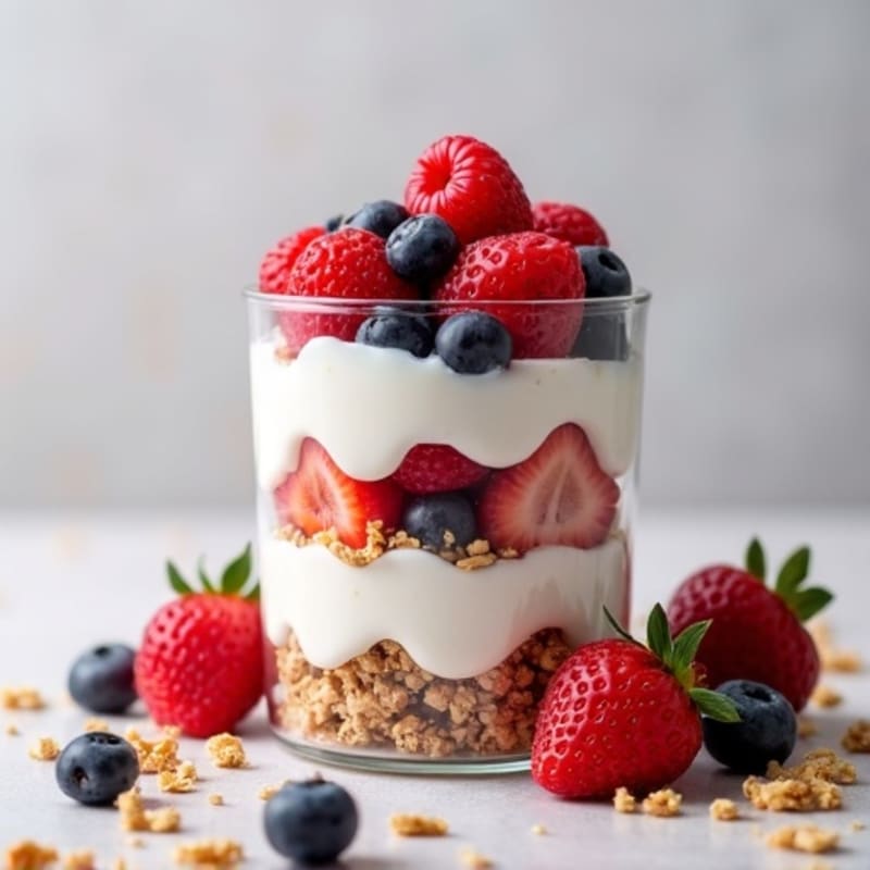 Fresh Berry Greek Yogurt Parfait with Crunchy Granola