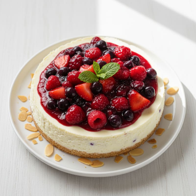 Creamy Greek Yogurt Protein Cheesecake with Mixed Berries