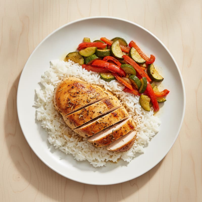 Herb-Roasted Chicken Breast with Sautéed Zucchini and Bell Peppers