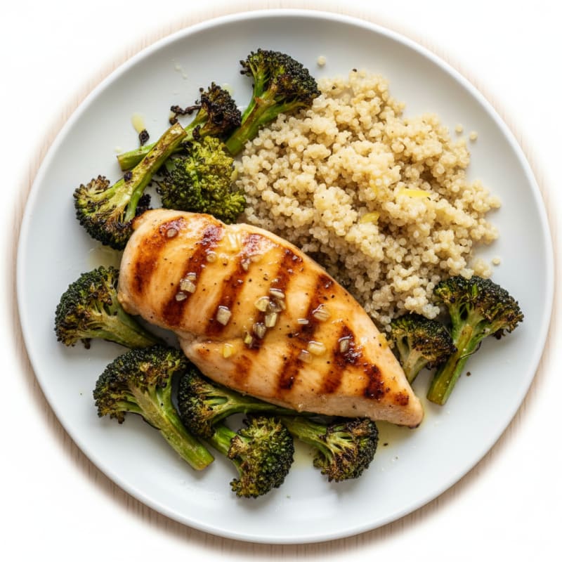 Grilled Chicken Breast with Quinoa and Roasted Broccoli