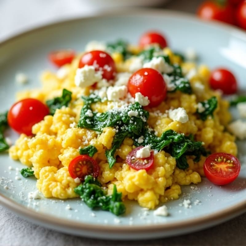 Fluffy Scrambled Eggs with Fresh Spinach and Feta