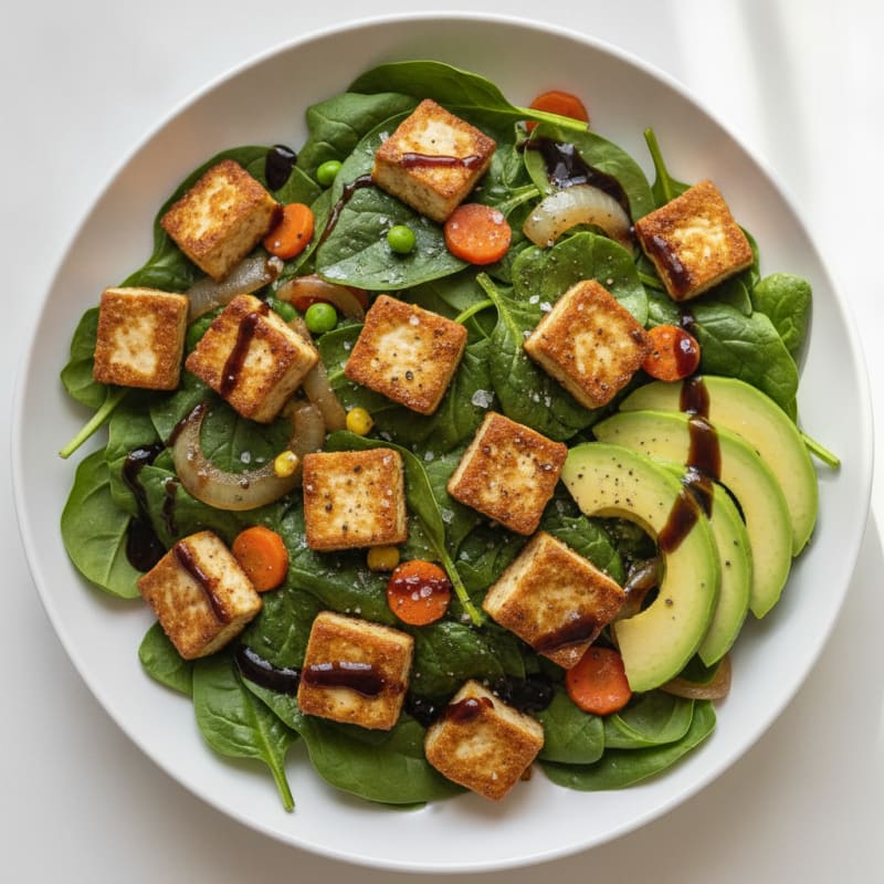 Savory Tofu Avocado Spinach Bowl