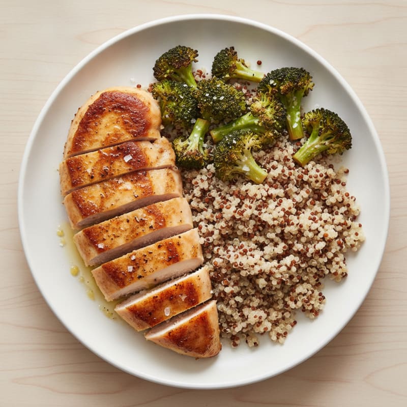 Seared Chicken Breast with Quinoa and Roasted Broccoli