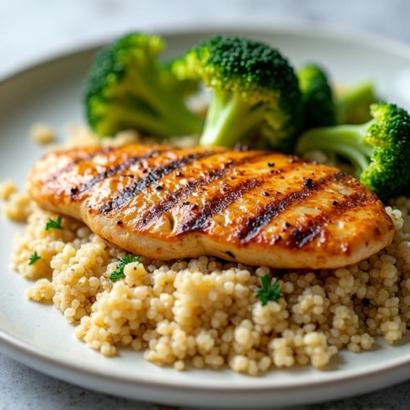 Grilled Chicken Breast with Quinoa and Steamed Broccoli