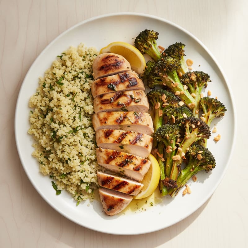 Grilled Chicken Breast with Quinoa and Roasted Broccoli