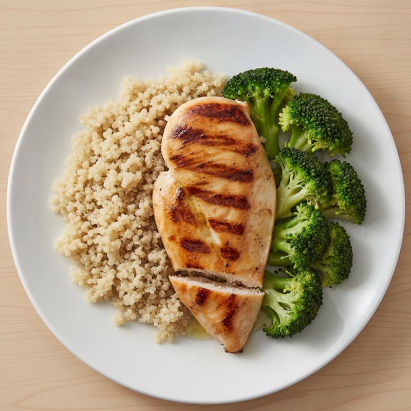 Grilled Chicken Breast with Quinoa and Steamed Broccoli
