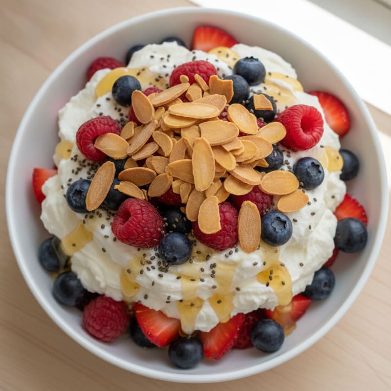 Greek Yogurt Protein Parfait with Mixed Berries and Almonds
