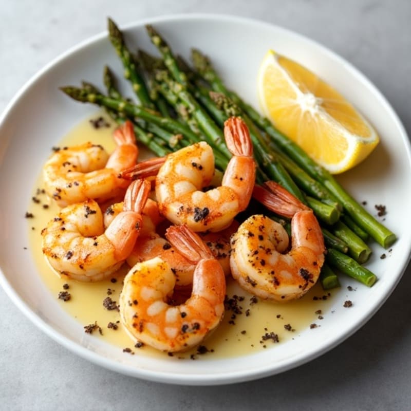 Lemon Garlic Roasted Shrimp with Crispy Asparagus