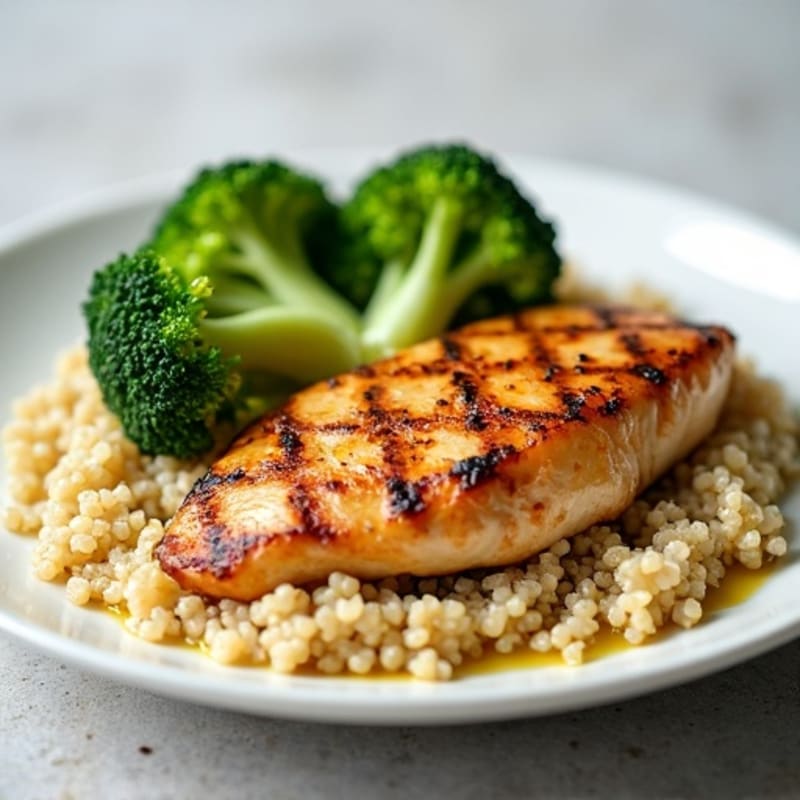 Grilled Chicken Breast with Quinoa and Steamed Broccoli