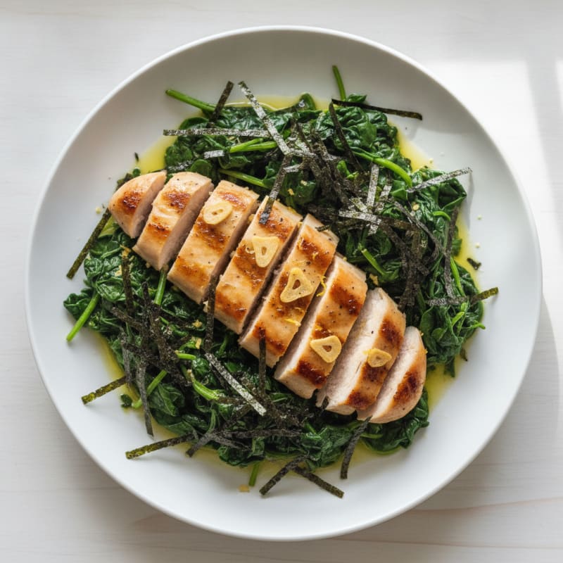 Grilled Chicken Breast over Sautéed Spinach