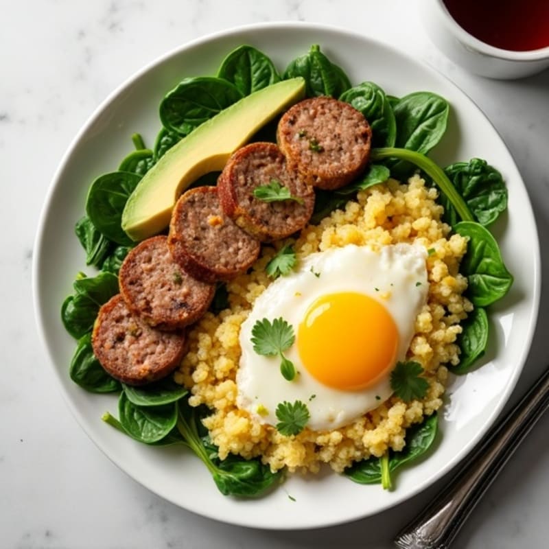 Egg White Scramble with Turkey Sausage and Spinach
