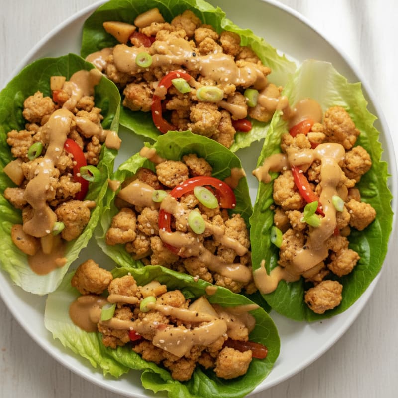 Chicken Mince Lettuce Wraps with Peanut Sauce