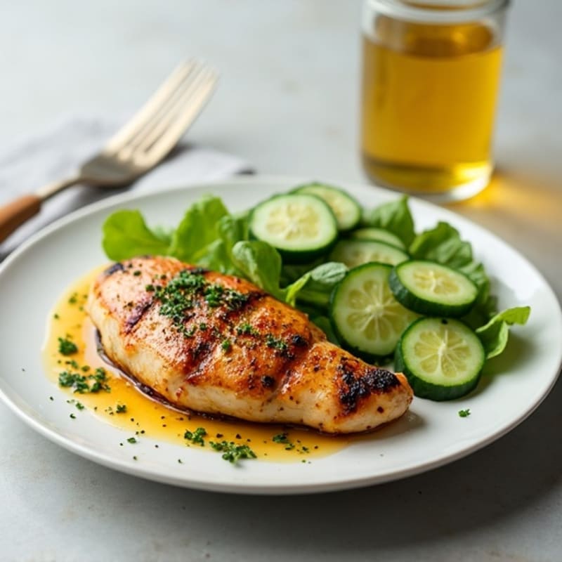 Herb-Roasted Chicken with Fresh Cucumber Salad and Creamy Tahini