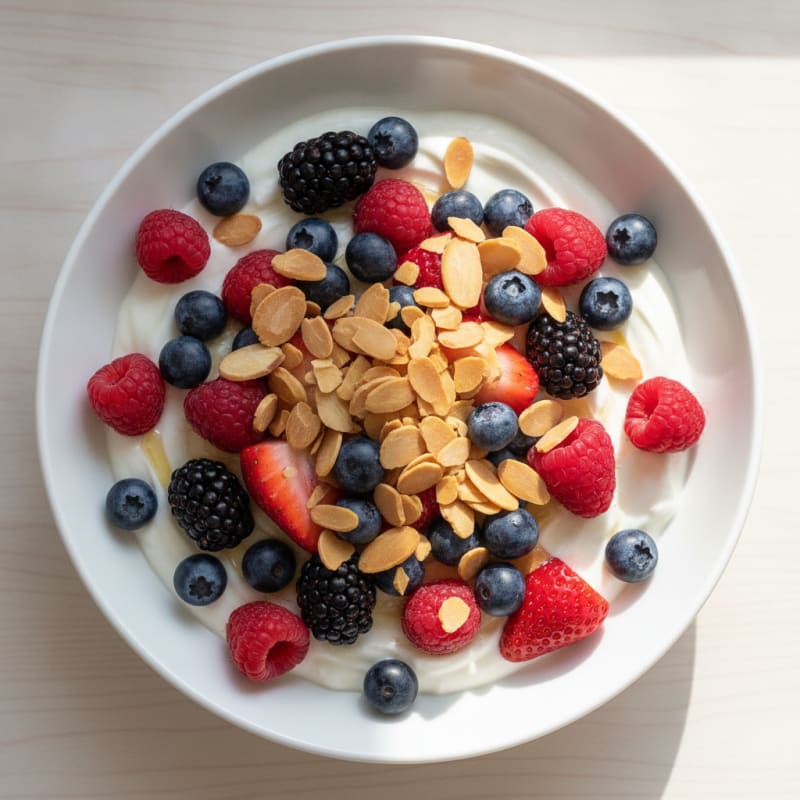 Greek Yogurt Protein Bowl with Mixed Berries and Almonds