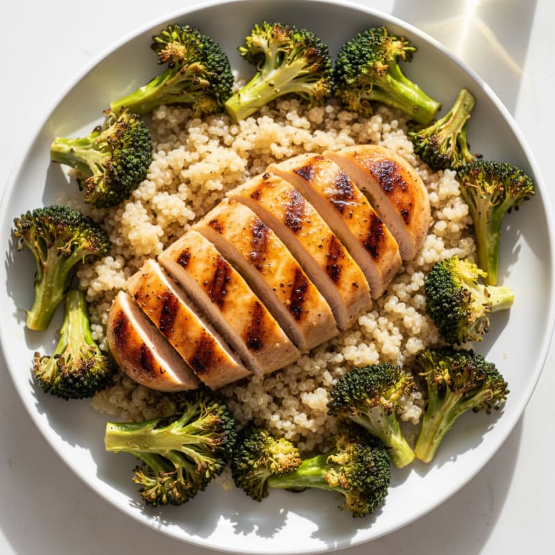 Grilled Chicken Breast with Quinoa and Roasted Broccoli
