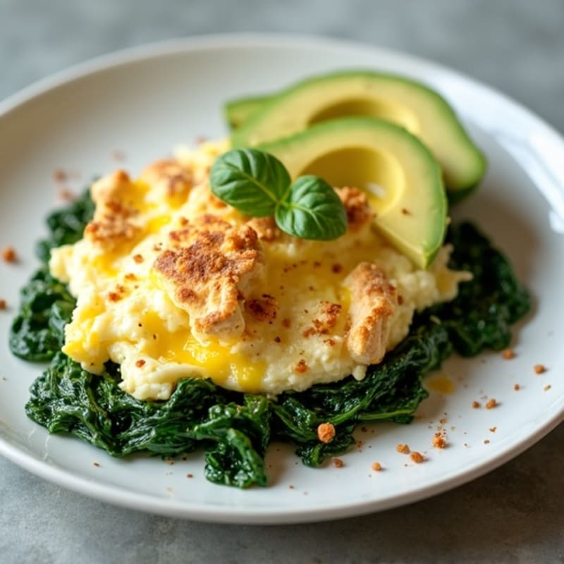 Egg White Scramble with Turkey Breast and Sautéed Spinach