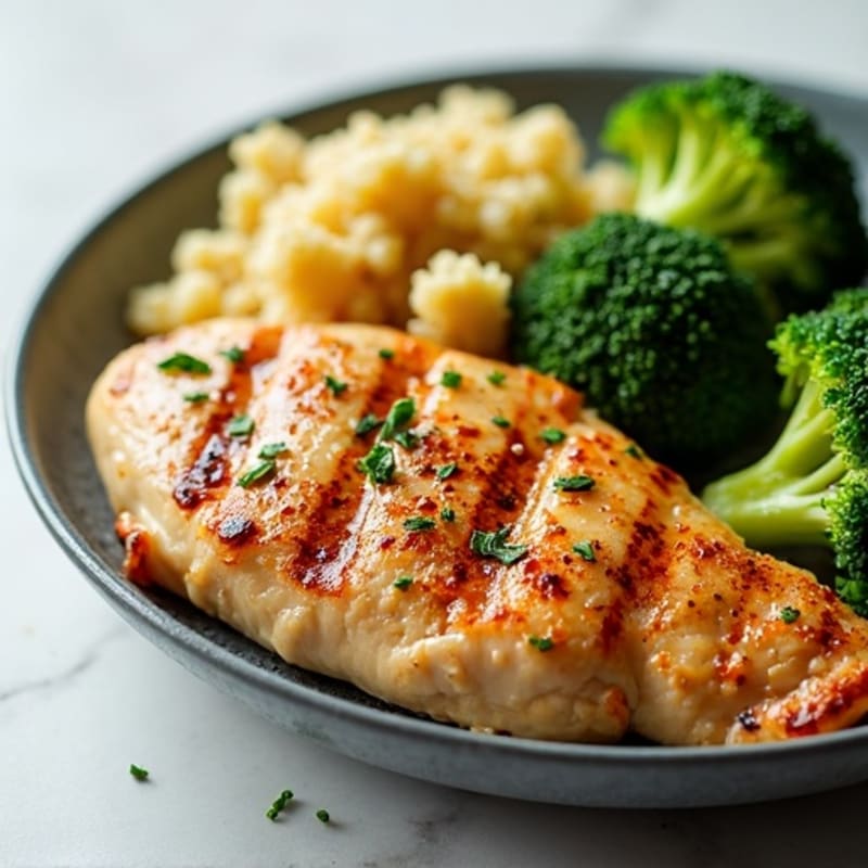 Grilled Chicken Breast with Quinoa and Roasted Broccoli