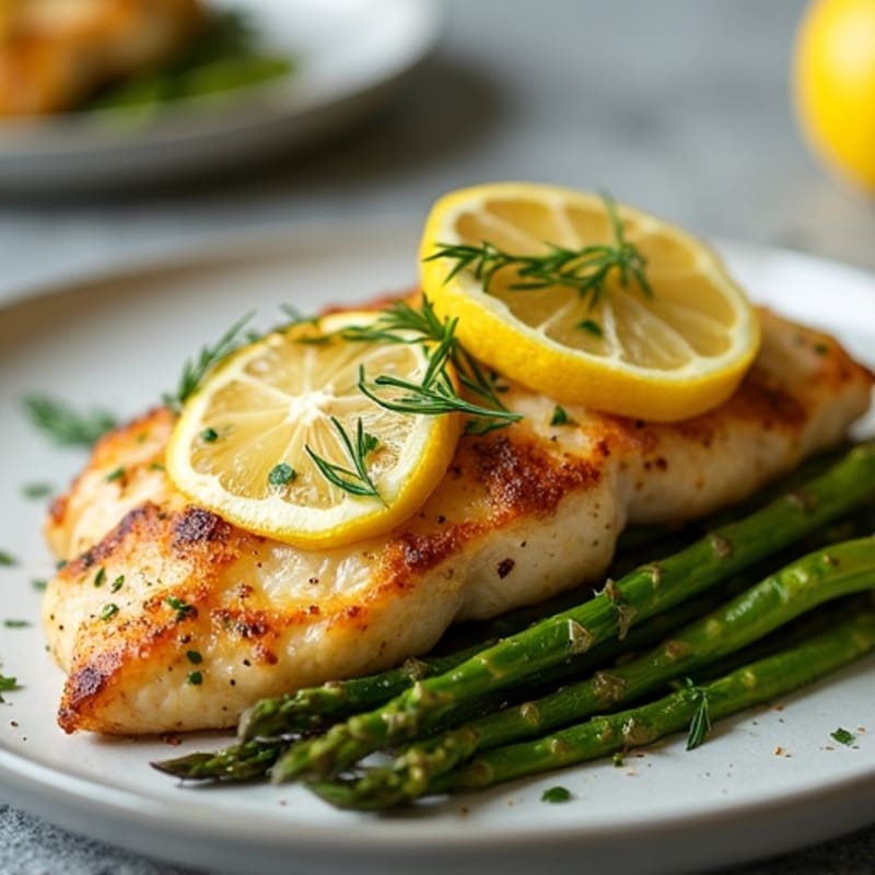 Lemon Garlic Pan Seared Chicken with Roasted Asparagus