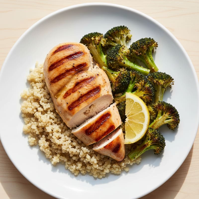 Grilled Chicken Breast with Quinoa and Roasted Broccoli