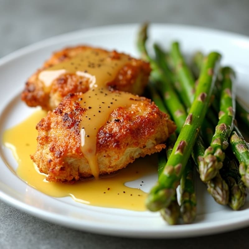 Crispy Chicken Thighs with Roasted Asparagus and Garlic Butter