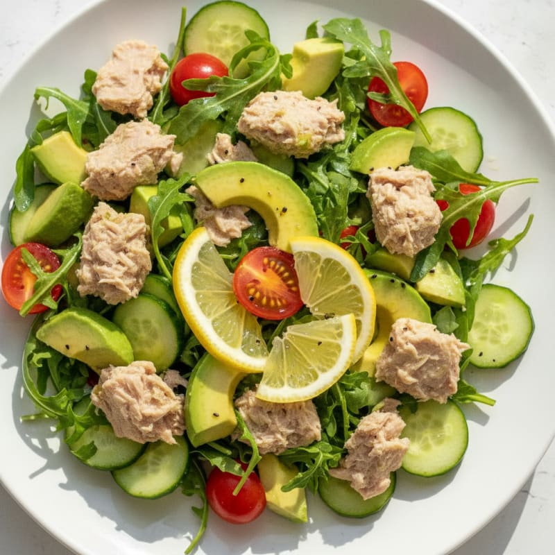 Tuna Avocado Salad with Arugula and Cucumber