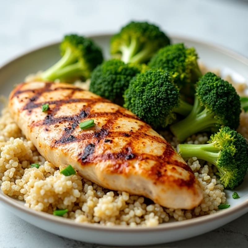 Grilled Chicken Breast with Roasted Broccoli and Quinoa
