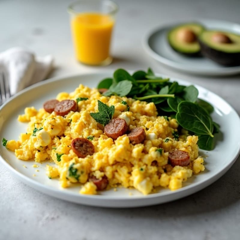 Egg White and Turkey Sausage Scramble with Spinach