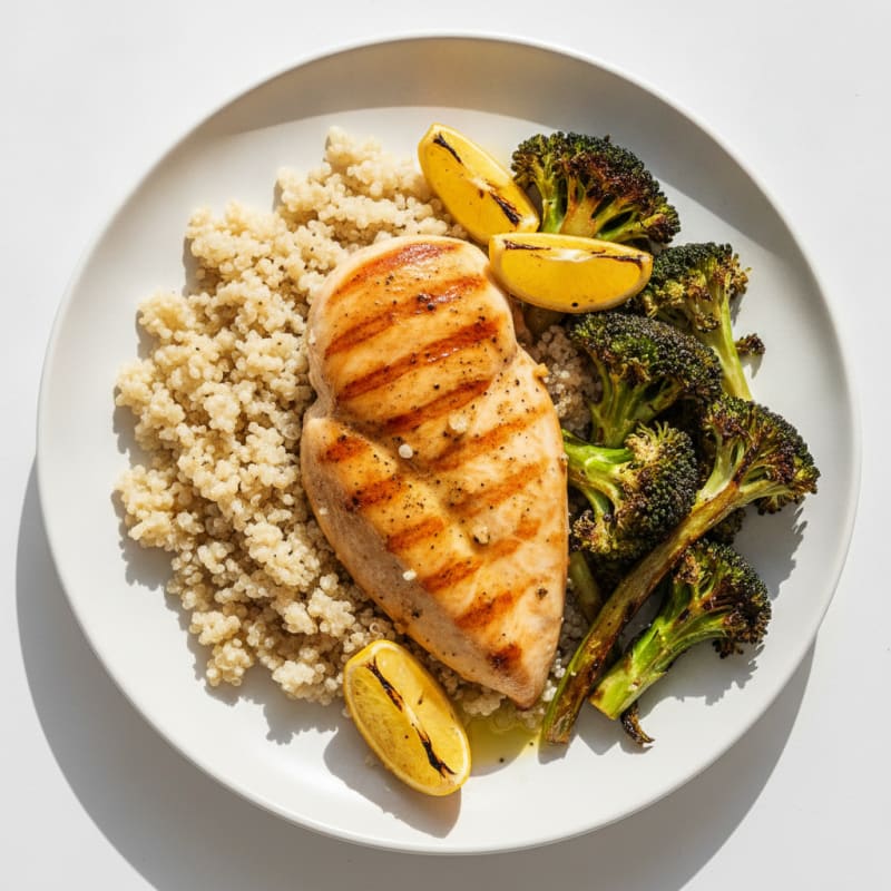 Grilled Chicken Breast with Quinoa and Roasted Broccoli