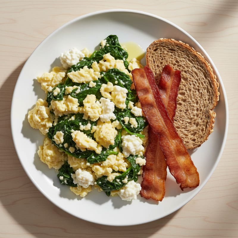 Cottage Cheese Scramble with Spinach and Turkey Bacon