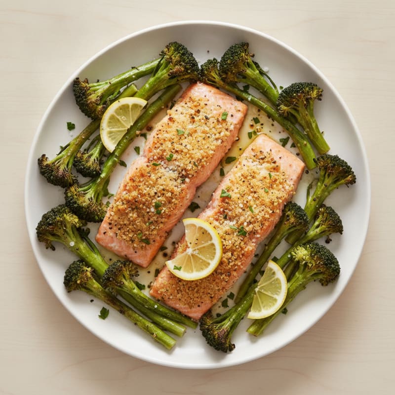 Baked Salmon with Roasted Broccoli