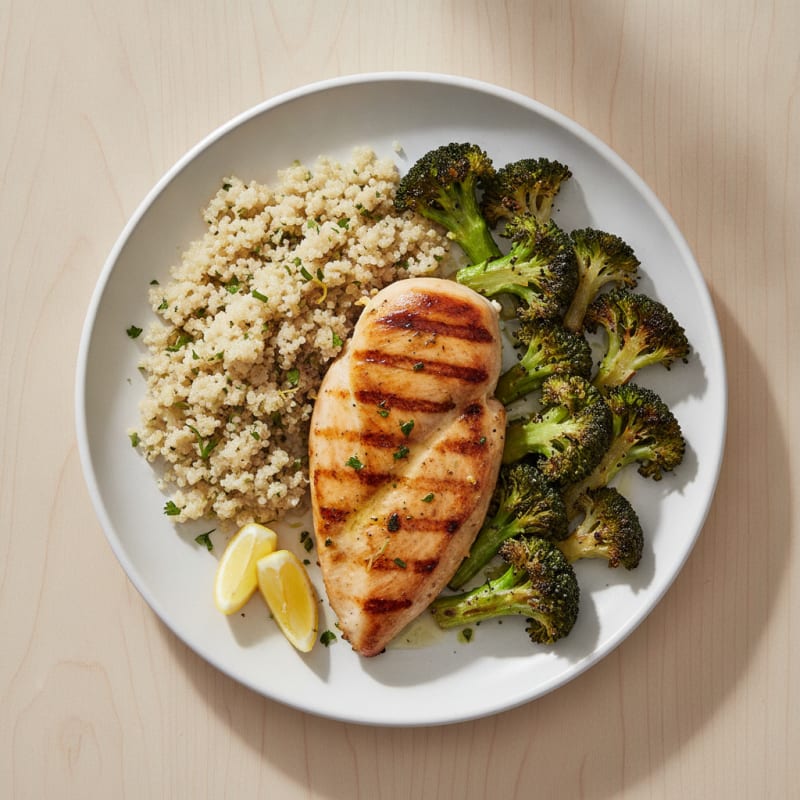 Grilled Chicken Breast with Quinoa and Roasted Broccoli