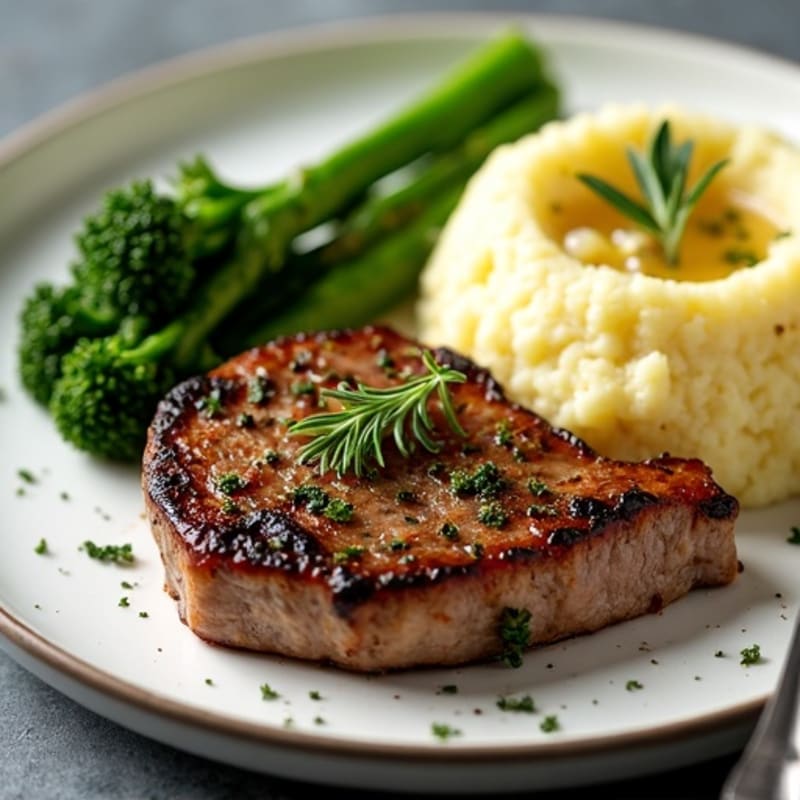 Herb-Crusted Beef Steak with Garlic Broccolini and Creamy Potato Mash