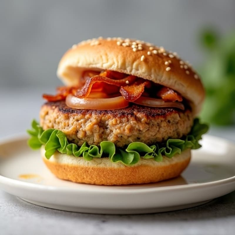 Lean Turkey-Bacon Burger with Caramelized Onions