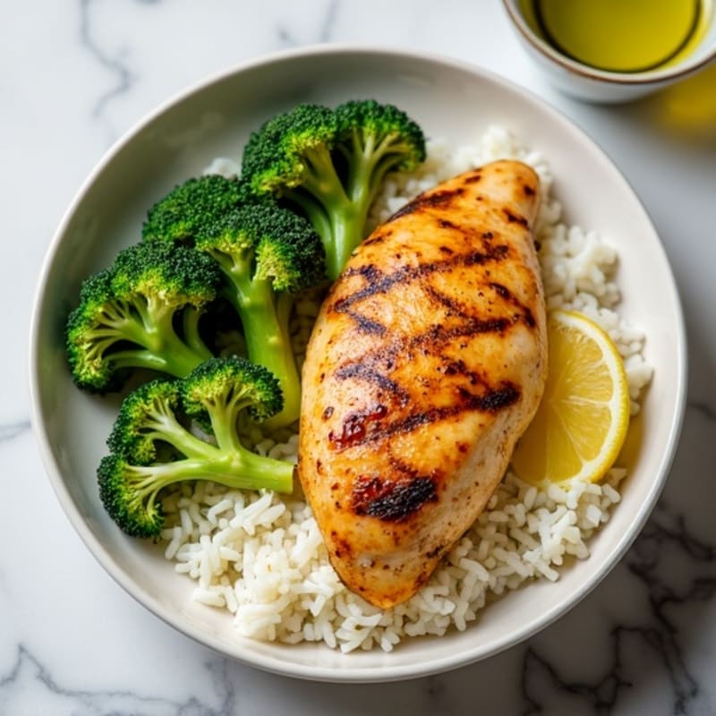 Grilled Chicken and Rice Bowl with Roasted Broccoli