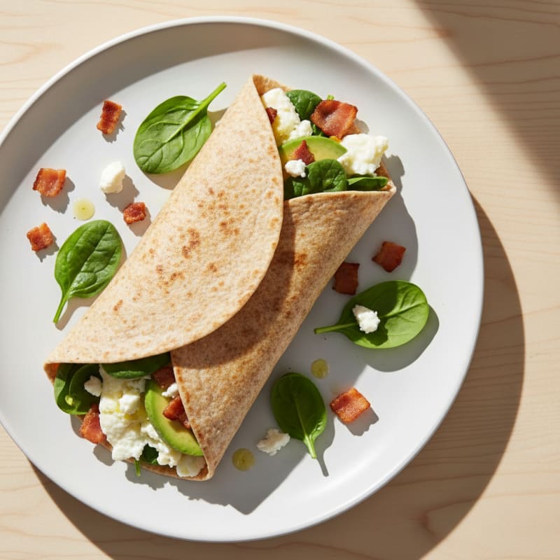 Crispy Turkey Bacon and Egg White Breakfast Wrap with Spinach