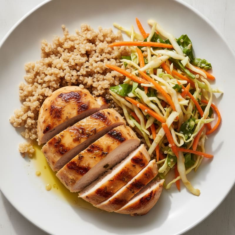Grilled Chicken Breast with Crunchy Slaw and Quinoa