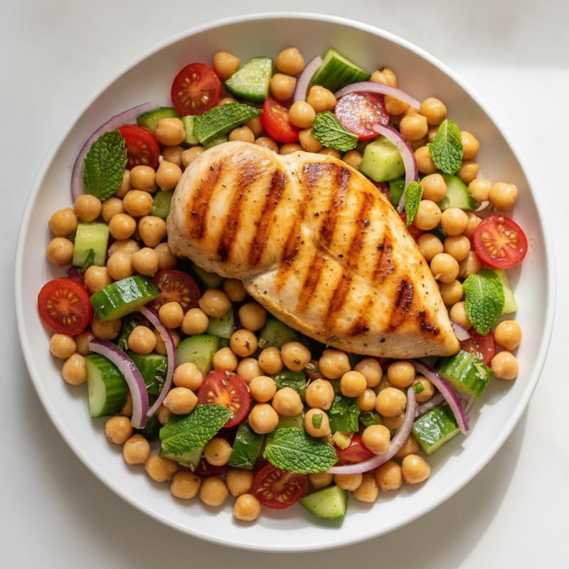 Grilled Chicken Breast with Crunchy Chickpea Salad