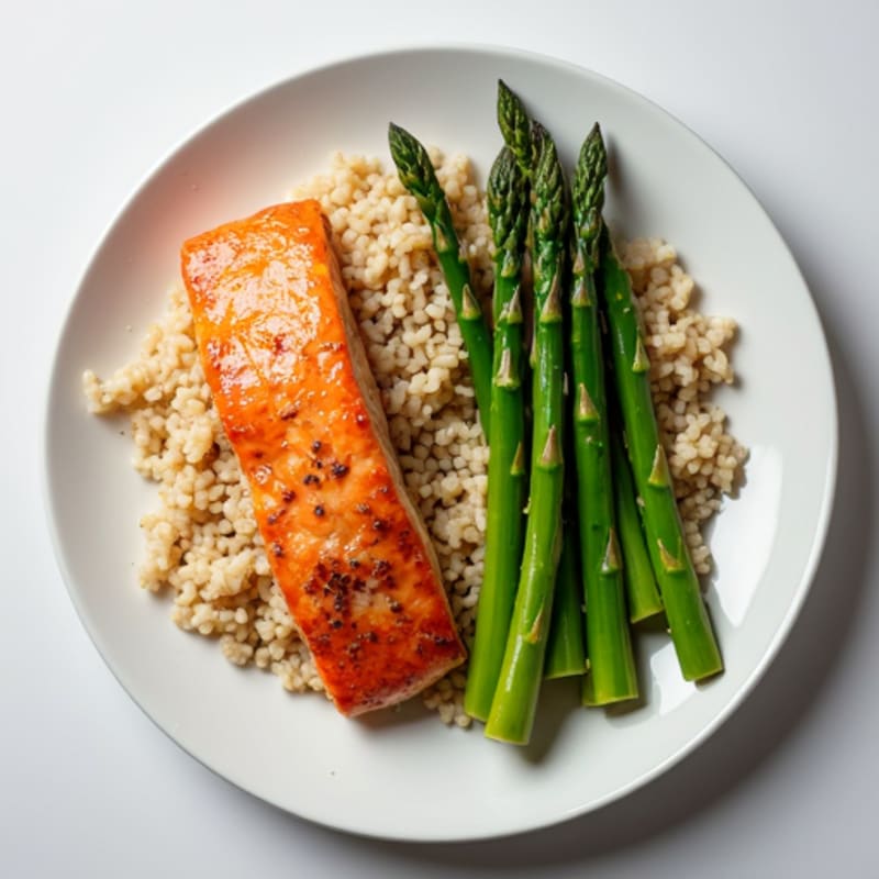 Baked Salmon with Steamed Asparagus and Brown Rice