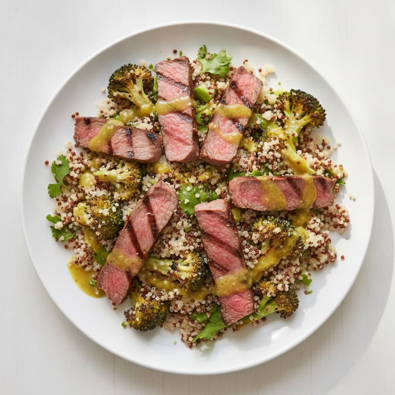 Grilled Steak and Quinoa Salad with Roasted Broccoli