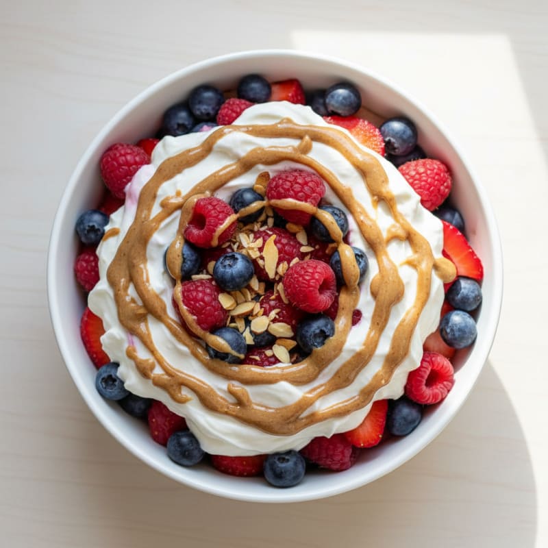 Greek Yogurt Protein Parfait with Mixed Berries and Almond Butter