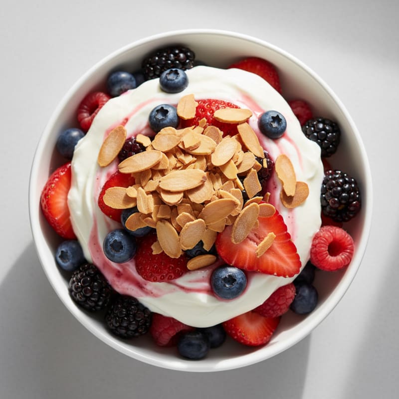 Greek Yogurt Protein Parfait with Mixed Berries and Almonds