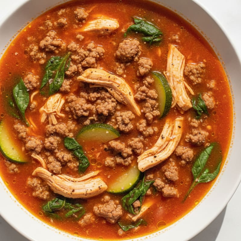 Hearty Ground Beef and Chicken Keto Soup