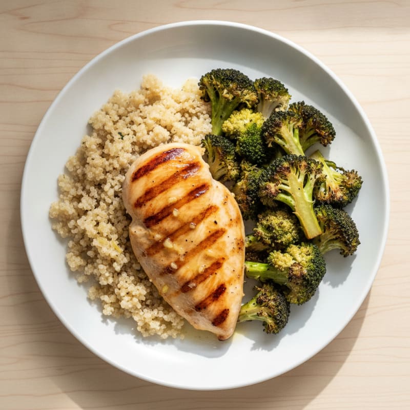 Grilled Chicken Breast with Roasted Broccoli and Quinoa