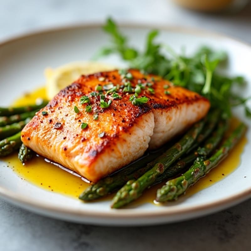 Crispy Pan-Seared Salmon with Roasted Asparagus