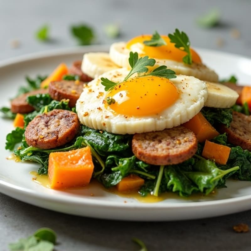 Egg White and Turkey Sausage Scramble with Sautéed Spinach